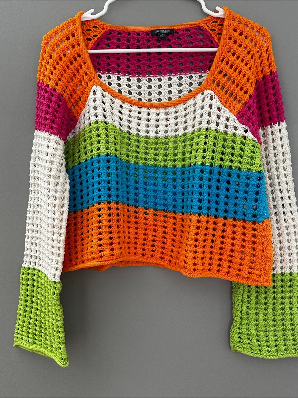 Wild Fable Sz small Cropped Crochet Sweater Multi Color Pullover